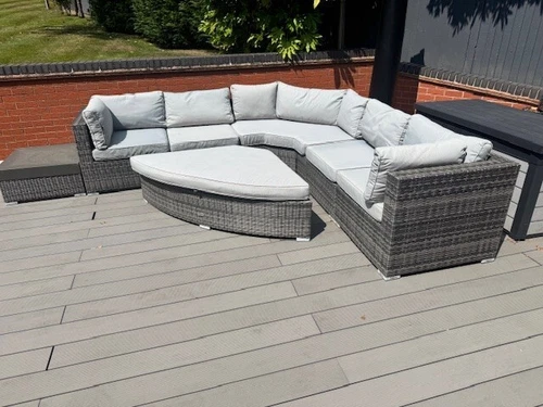 Grey Rattan corner garden furniture with angled table -seats 6