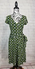 A B Studio women's short sleeve geometric print faux wrap dress size small bb21