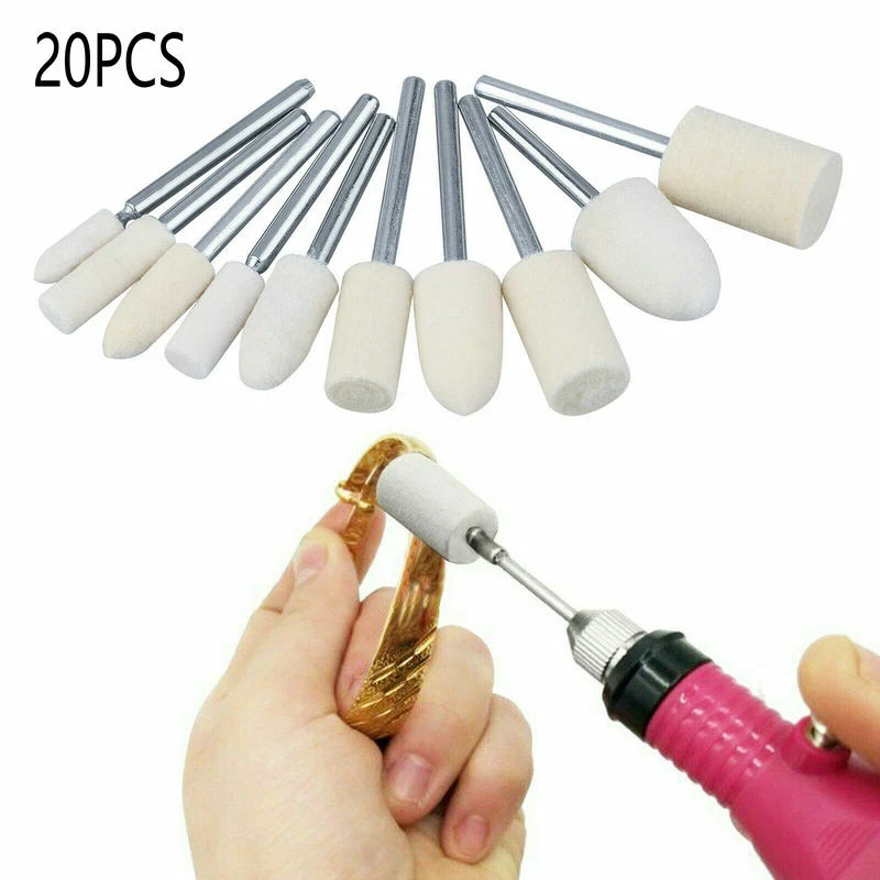 20 Pcs Wool Felt Polishing Bits Buffing Pad Rotary Tool Accessories For Dremel