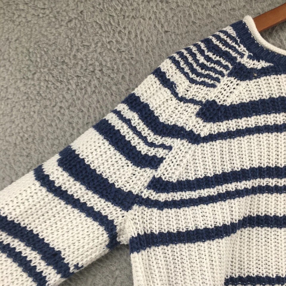 360 喇叭袖毛衣女式 M 多色白色棉条纹套衫针织 — 第 4/4 张图片