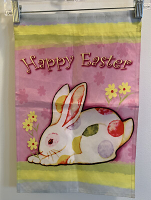 Happy Easter Garden Flag Bunny Flowers 12 X 18 in. READ  