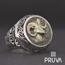 Y93-L16 CUSTOM 925K SILVER RING GOLD PLATED ZODIAC SIGN ARIES HOROSCOPE 24mm