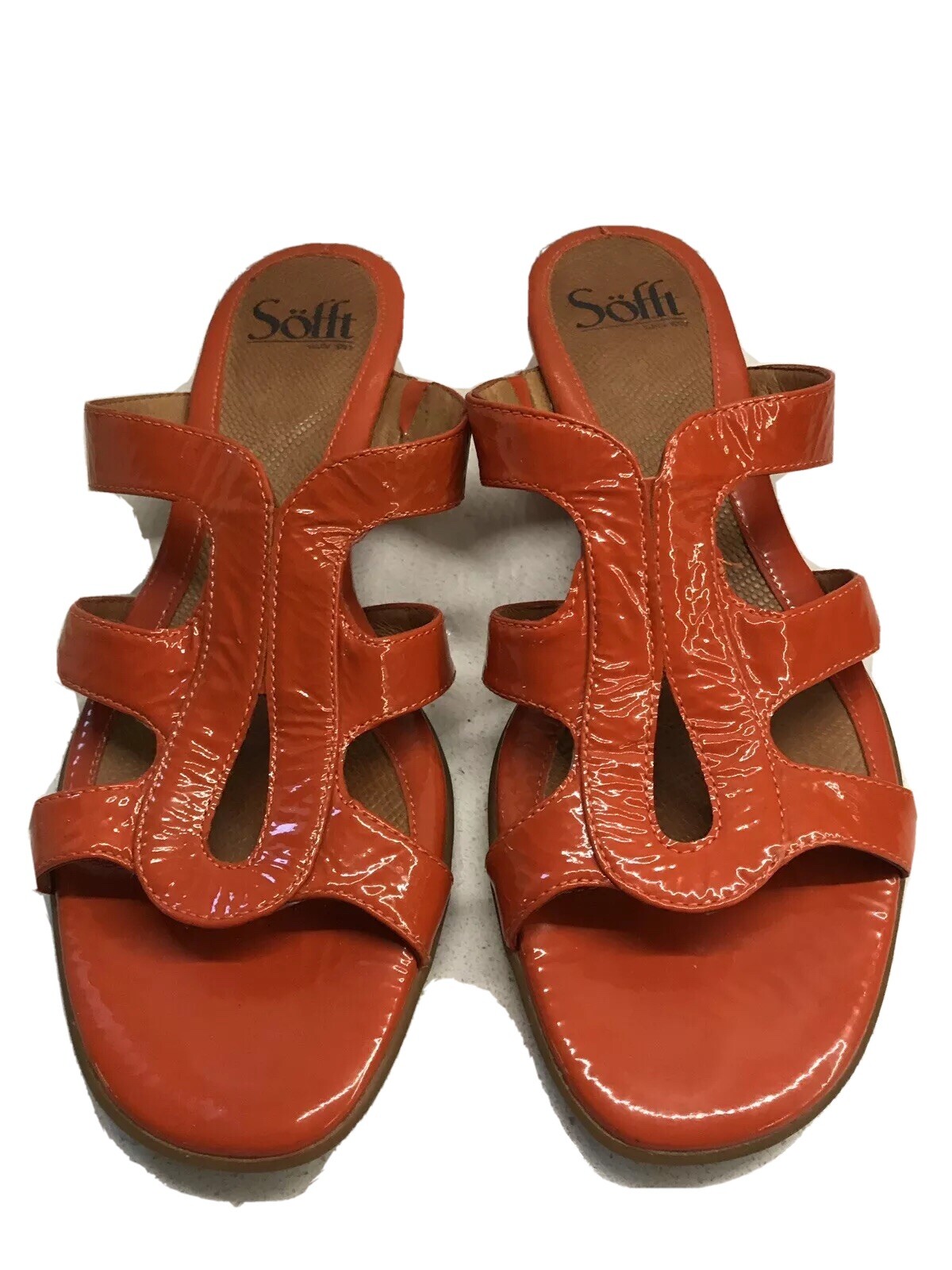 Sofft Patent Leather Sandals Coral Orange Low Heel Size 7.5 N EXCELLENT |  eBay