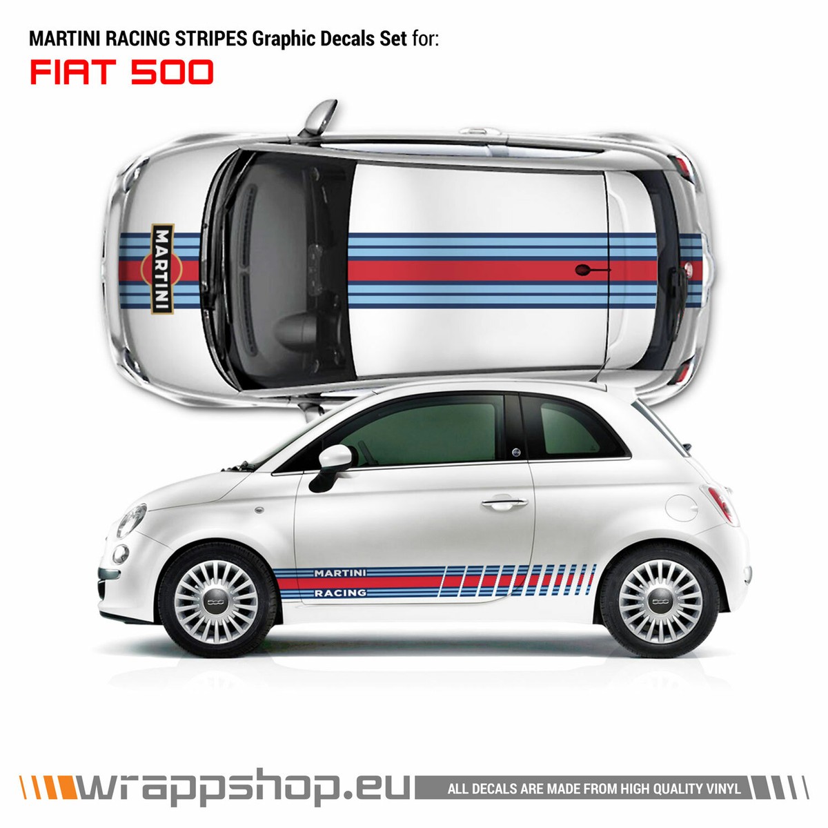 Matte Black Racing Bonnet Stripes Decals For FIAT 500 Abarth – Vinyl Graphics Kit