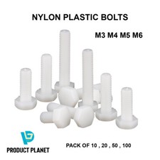 Lightweight White Nylon Screws M3 M4 M5 M6 Hex Head Bolts Plastic DIY Fasteners