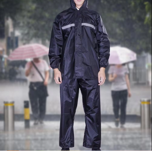 Men Black Hooded Rain Suits Jackets Pant Gear Raincoat Waterproof Outdoor Hiking - Picture 8 of 28