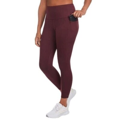 Danskin Ladies High Rise 7/8 Burgundy Brushed Leggings with Pockets Size XL