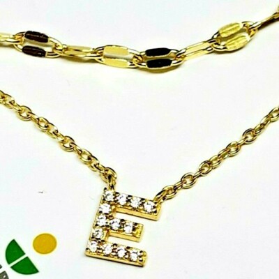 Neu mit Etikett Nordstrom Rack Sterlingsilber CZ GOLD ''E'' Initiale Doppelkette Halskette
