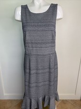 Banana Republic 10 Navy Blue Jacquard Criss Cross Back Ruffle Hem Summer Dress