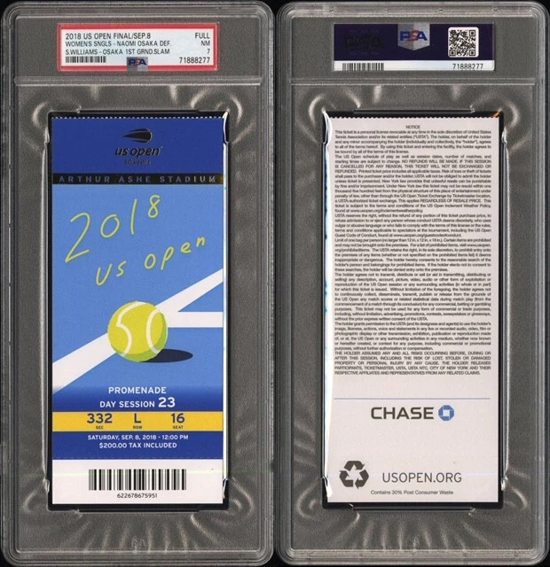 PSA 7 - NAOMI OSAKA defeats SERENA WILLIAMS 2018 US OPEN TENNIS FINALS TICKET - Image 3 of 3