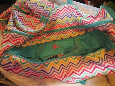 Pottery Barn Teen Jet Set duffel zig zag  chevron rolling mono MA New