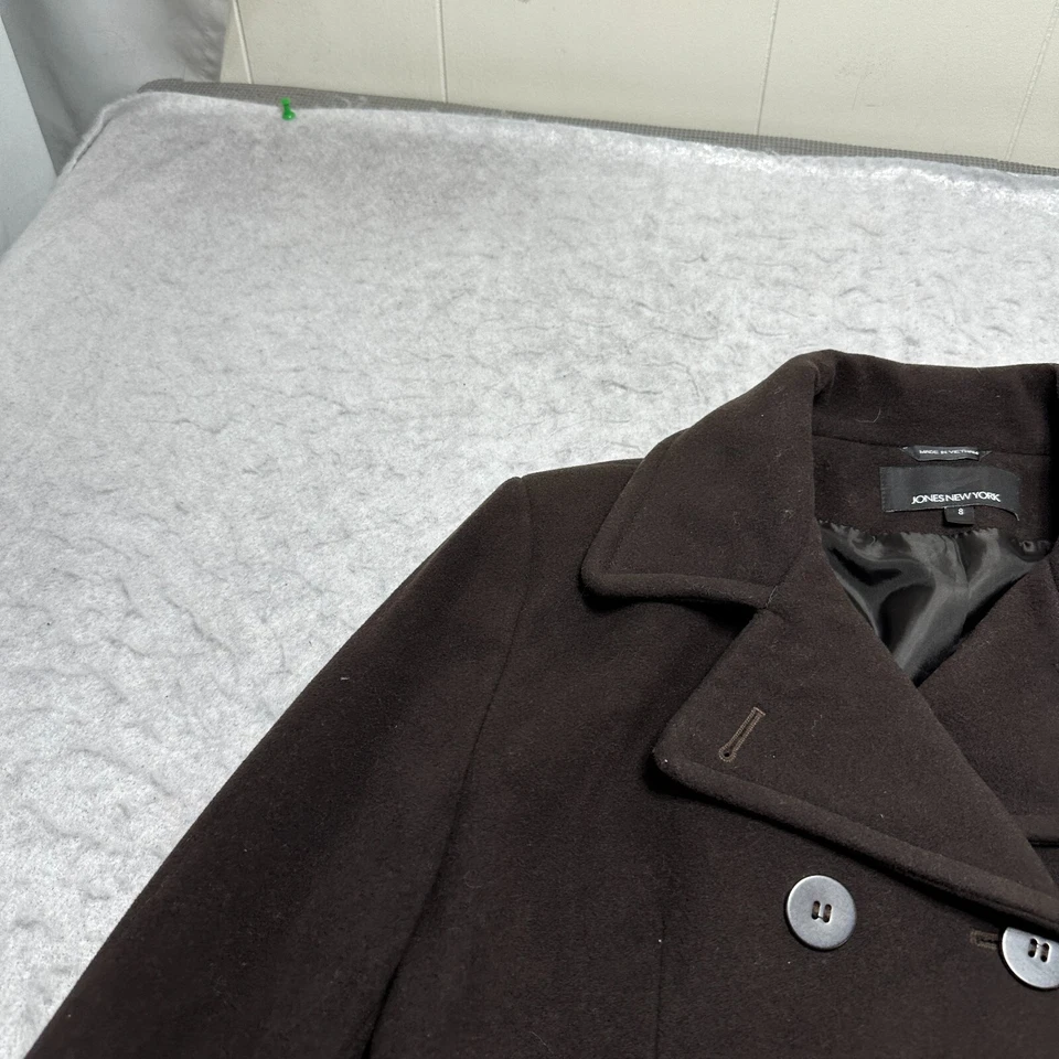 Jones New York Pea Coat Brown Wool Double Breasted Cashmere Blend Womens Size 8 - Image 3 of 4
