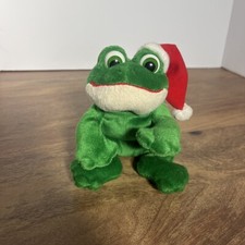 Russ Stuffed Plush Frog with Holiday Hat Laying 8" Santa Hat Pellets
