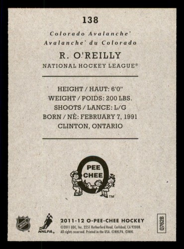 2011-12 O-Pee-Chee Retro #138 Ryan O'Reilly Colorado Avalanche - Picture 2 of 2
