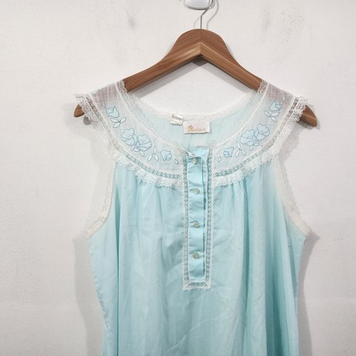 Barbizon Woven Cotton Lawn Chemise Soft Turq Porch Dress Nightgown Embroidered L - Picture 7 of 24