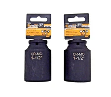 2 Pcs 1/2" Dr. Air Impact Socket Deep 6 Points CR-MO SAE 1-1/2" 18091320