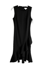 New Calvin Klein Black Ruffled High Low Sleeveless Sheath Dress Black Womens 6