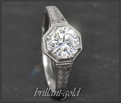 Diamant Ring mit 1,03ct Brillant Solitär, 585 Weißgold, Antik Jugendstil Design - Bild 1 von 4