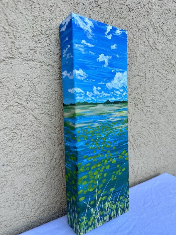 Original Acrylic on Canvas Impressionist Landscape Sky Lake, Unframed