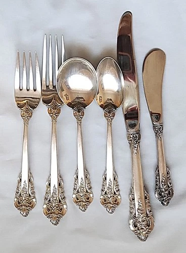 STERLING SILVER 6 Piece Place Setting of Wallace GRANDE BAROQUE