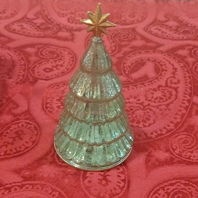 Lenox Radiant Light Lit Green Glass Christmas Pine Tree Figurine 6.6'' MIB
