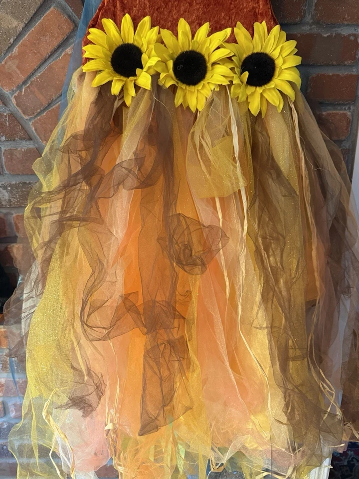 WISHCRAFT Chasing Fireflies Scarecrow Orange Velvet Sunflower Tutu Dress Sz 10 - Image 3 of 4