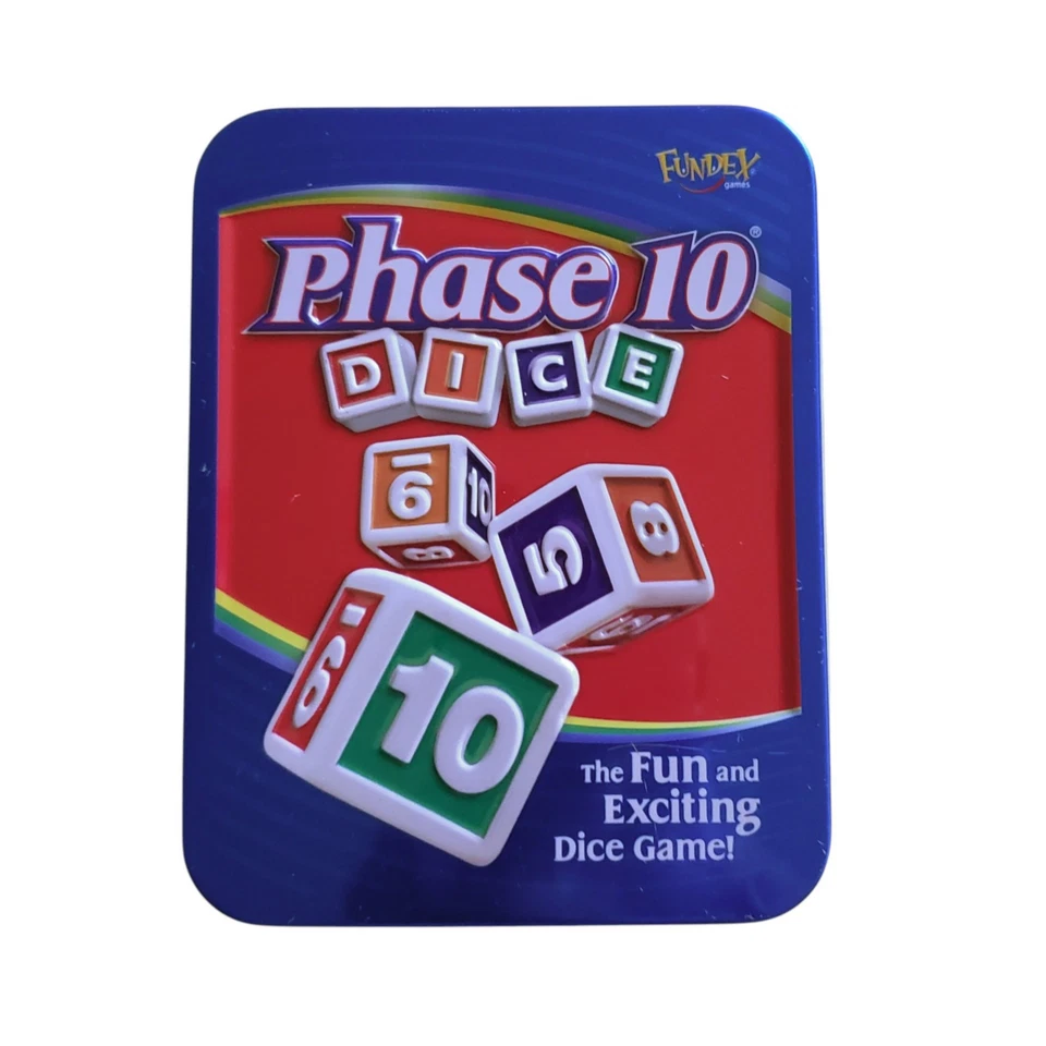 Fundex Phase 10 Dice Card Game Metal Collectors Tin Box Edition Complete Vintage - Image 2 of 3