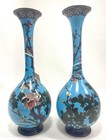 Pr. Japanese Antique Meiji Vases w/ Birds Chrysanthemums Butterflies 12” As Is — photo 1