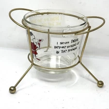 Vintage MCM Osborne Kemper Thomas Glass Ice Bucket W/ Gold Metal Stand Rare