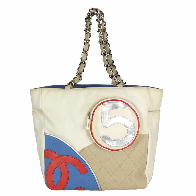 Chanel No5 Chain Tote in Ivory Canvas & Leather with Black Accents Serial Seal Included