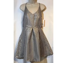 New Girls On Film Size 12 Silver Metallic Spot Jacquard Fit And Flare Prom Dress