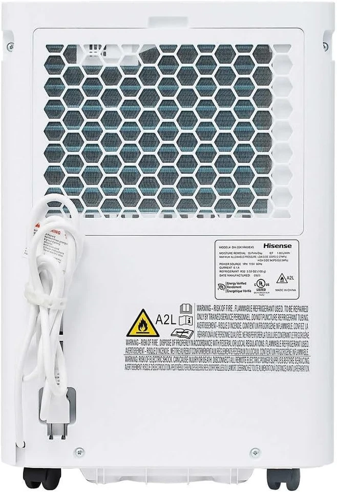 Deshumidificador Hisense 35 pintas, 3 velocidades, 3000 pies cuadrados, HD3524 (reacondicionado) Foto 4 de 4