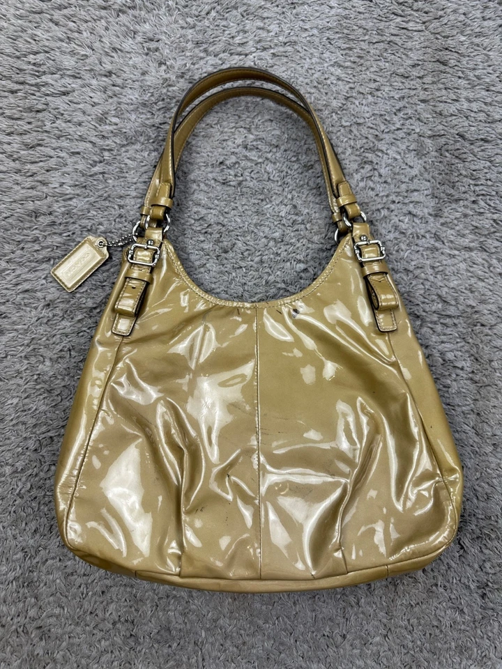 Coach Handbag Madison Maggie Hobo Beige Patent Leather Tote Shoulder Bag Purse - Image 2 of 4