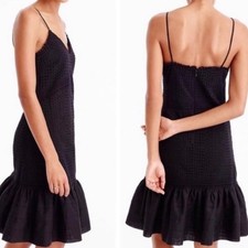 J.Crew Eyelet Ruffle Hem Dress 16 Plus NWT Black Midi Feminine Chic Summer