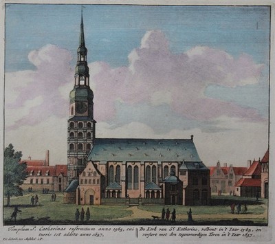 Peter Schenk ,alter kolorierter Kupferstich ''Kirche St.Katharine''
