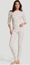 EUC Victoria's Secret Thermal Long Pj Set White w/Skiers, Size Large