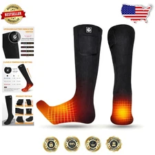 XL Black Heated Socks 7.4V Battery Smart Control Moisture-Wicking Outdoor