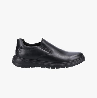 Hush Puppies Trent Herren Leder Atmungsaktiv Freizeit Schwarz Slipper Schuhe