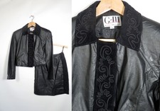 Vintage 90s Leather 2 Piece Set Jacket And Skirt Size XS