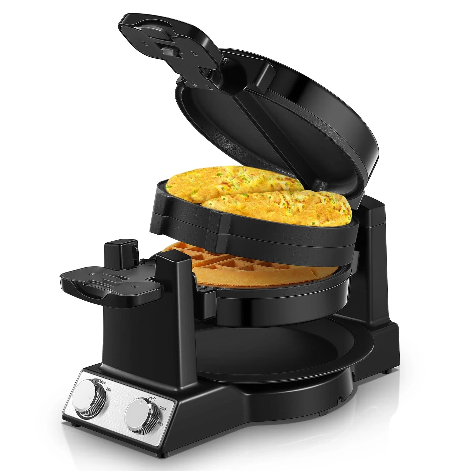 2-in-1 Omelette Maker&Waffle Maker, 1400W Omelet Maker 180° Flip, Adjustable ...