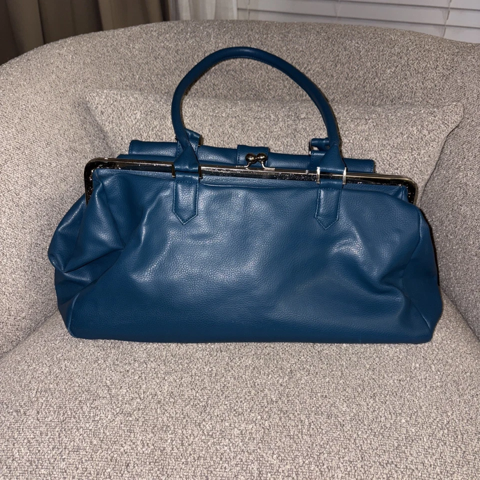 De Colección Azul Y2K Jordana Paige Bolso de Mano Adjunto Cartera Beso Cierre Tejedor Cartera Foto 3 de 4