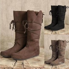 Medieval Viking Costume Retro Men Knight Boots Larp Shoes PU Leather Warrior UK@