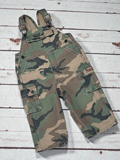 OshKosh b'gosh Vestbak Camo Cargo Overalls 18 Months Snap Leg Distressed Army