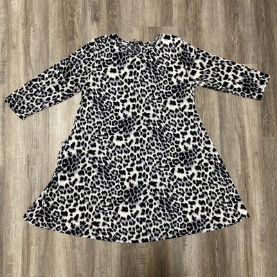 Heimish USA Womens XL Plus Leopard Dress 3/4 Sleeve A Line Gray Black Stretch