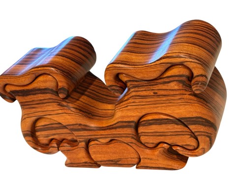 Fred Buss Mushroom Puzzle Box 6-Piece MCM Mid century Wood Jewelry Case Vintage