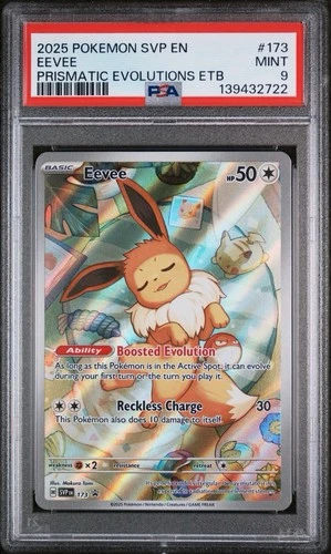 PSA Graded Eevee Promo Trio – 2025 Prismatic Evolutions ETB #173 PSA 9, 9, & 8