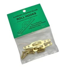 Brass Aanraku ROLL HOOKS Hang Stained Glass Panels Wood Frame Supplies Set of 2