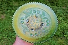 ANTIQUE NORTHWOOD STRAWBERRY CARNIVAL GLASS STIPPLED PLATE - GREEN - SCARCE