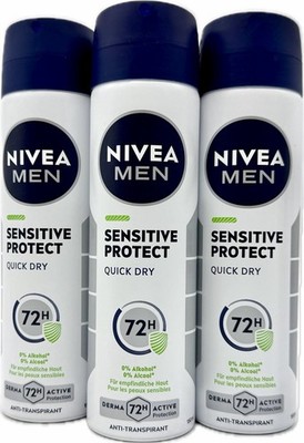 3x Nivea Men  SENSITIVE PROTECT  -  72h Deo Spray Deodorant 0% ALKOHOL (3x150ml)