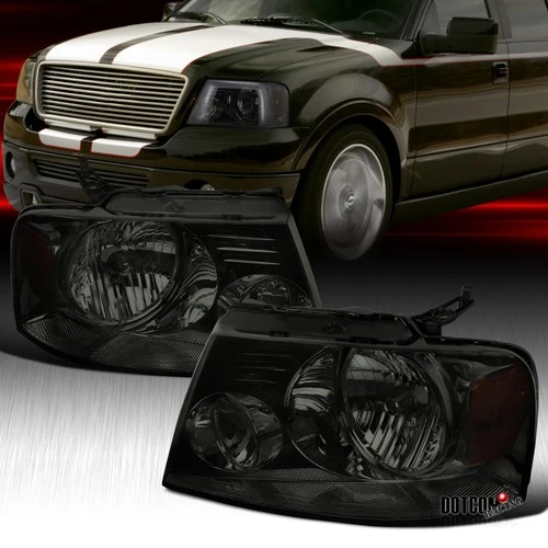 Headlights Fit 2004-2008 Ford F150 06-08 Lincoln Mark LT Smoke Lamps Left+Right